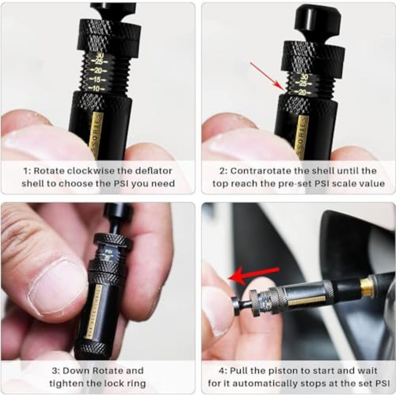 4 Pcs Automatic Tire Deflator, 10-30 PSI/0.7-2 BAR Adjustable Tire Deflator Kit, Air Down Tire Deflators Offroad Accessories for Jeep, Car, Truck, Motorcycle, and ATV Tires - Image 5