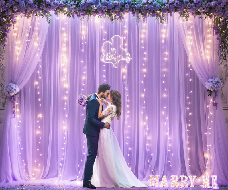 Suppromo Lavender Tulle Backdrop Curtain with Led Lights for Wedding Baby Shower Girls 10ft X 8ft Lilac Lavender Sheer Backdrop Curtain for Birthday Party Bridal Shower Photoshoot Background Decorations - Image 4