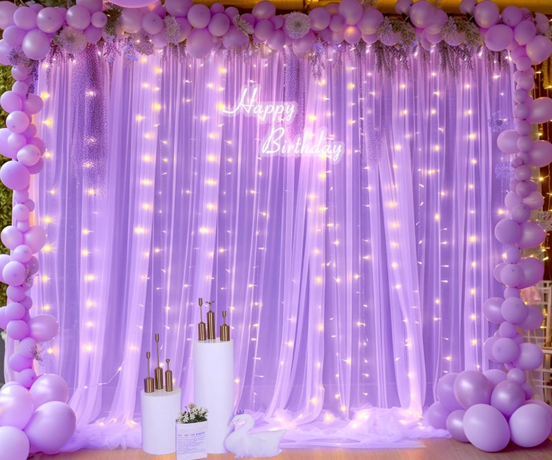 Suppromo Lavender Tulle Backdrop Curtain with Led Lights for Wedding Baby Shower Girls 10ft X 8ft Lilac Lavender Sheer Backdrop Curtain for Birthday Party Bridal Shower Photoshoot Background Decorations - Image 2