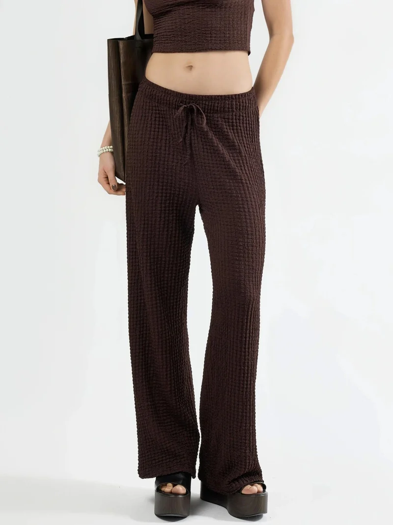 Busem BUSEM Textured Wide Leg Trousers with Drawstring Waist