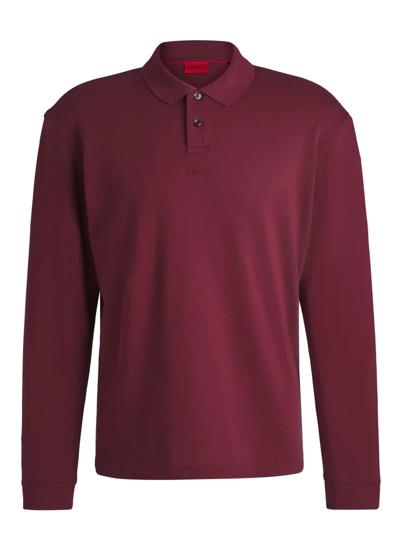 هوجو Cotton-piqué relaxed-fit polo shirt with logo print