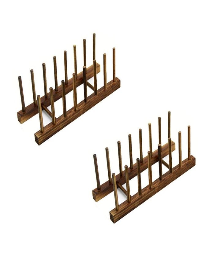 Hovico2 Pcs Bamboo Dish Rack, Kitchen Drawer Organizer, 8-Slots Bamboo Wooden Dish Rack, Book Pot Lid Cutting Board Drying Rack Stand Drainer Storage Holder Organizer - Image 1