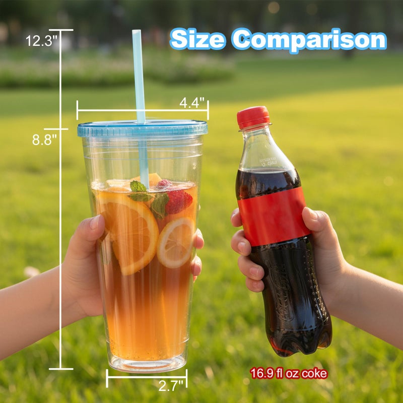 Zukro Clear Acrylic Tumbler with Straw and Lid 32 oz, Double Walled Insulated Reusable Plastic Iced Coffee Cup, To Go Cup Perfect for Parties, Birthdays, Fit in Cupholder, BPA Free, 2 Pack - Image 5