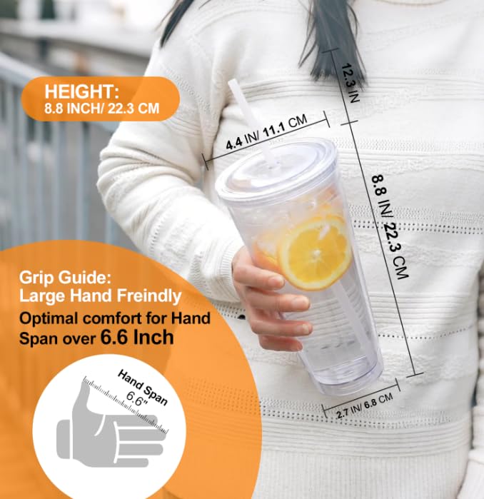 Zukro Clear Acrylic Tumbler with Straw and Lid 32 oz, Double Walled Insulated Reusable Plastic Iced Coffee Cup, To Go Cup Perfect for Parties, Birthdays, Fit in Cupholder, BPA Free, 2 Pack - Image 4