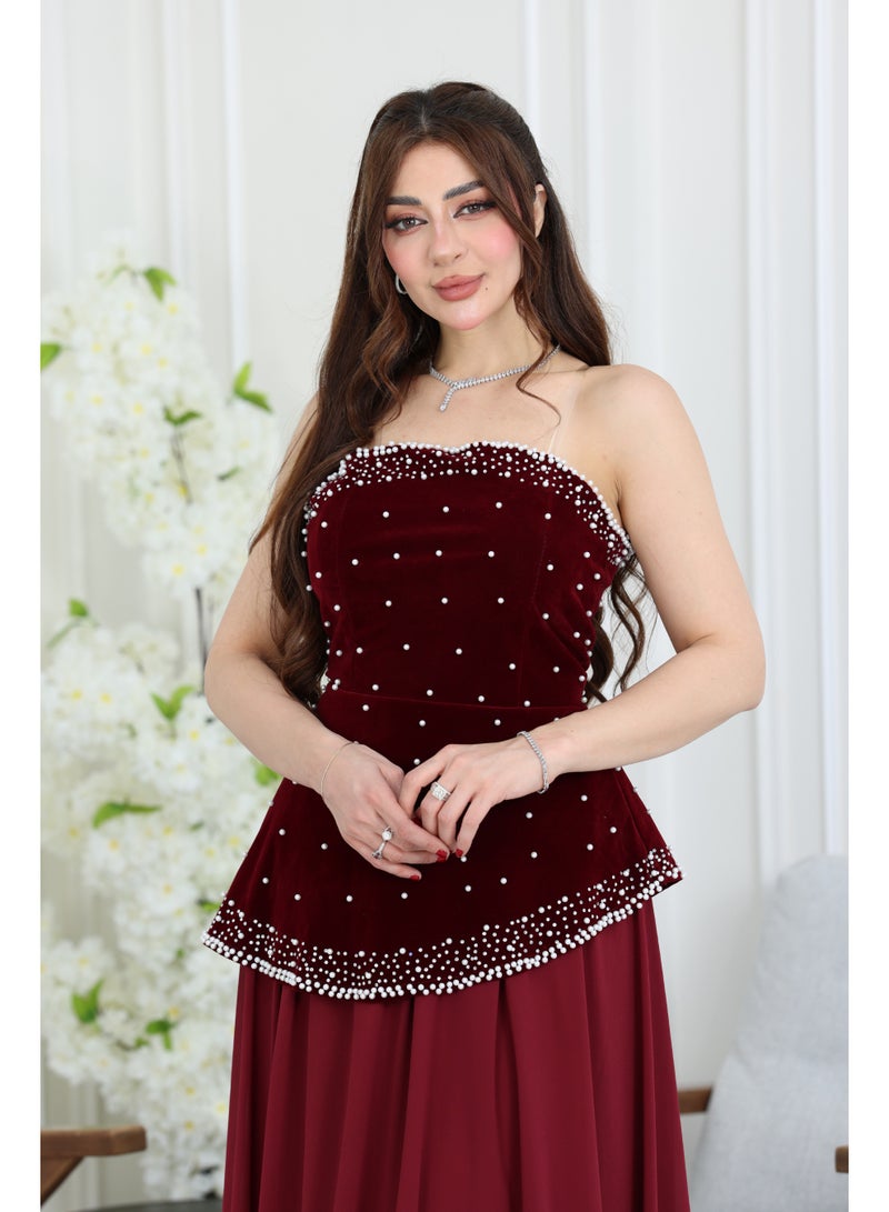 المصمم الحديث فستان سهرة مخمل انيق بتصميم يجمع بين الأناقة الكلاسيكية ولمسة عصرية جذابة - Image 3