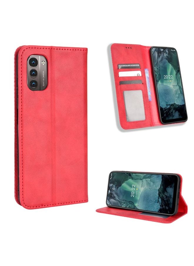 HuHa Case Cover For For Nokia G21 / G11 Magnetic Buckle Retro Texture Leather Phone Case(Red) 