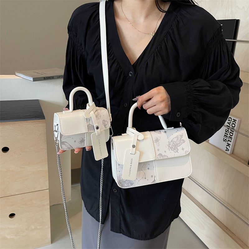 Textured Small Handbag Women'S Bag New Trendy New Printed Shoulder Bag Contrasting Color Single Shoulder Crossbody Small Square Bag - Image 5