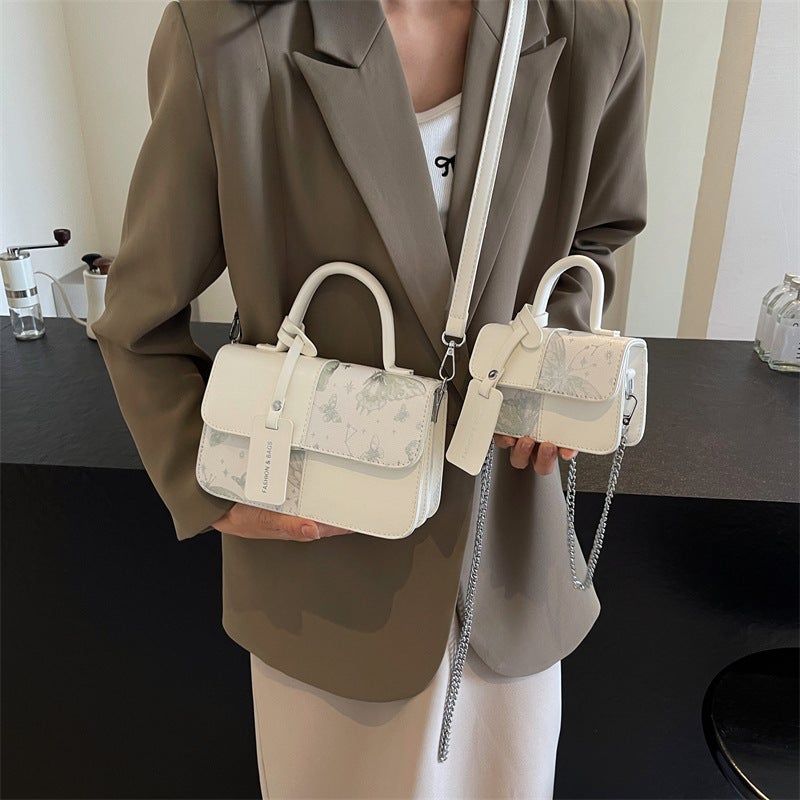 Textured Small Handbag Women'S Bag New Trendy New Printed Shoulder Bag Contrasting Color Single Shoulder Crossbody Small Square Bag - Image 3