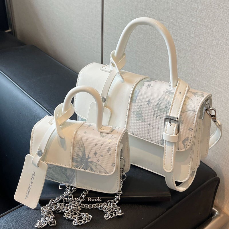 Textured Small Handbag Women'S Bag New Trendy New Printed Shoulder Bag Contrasting Color Single Shoulder Crossbody Small Square Bag - Image 2