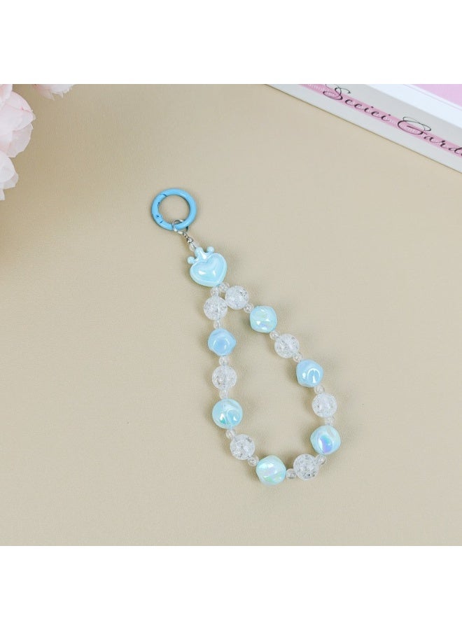 NIBEMINENT Beaded Phone Lanyard, Anti Lost Removable Wrist Strap, Colorful Bracelet Pendant, Phone Keychain Lanyard，Blue