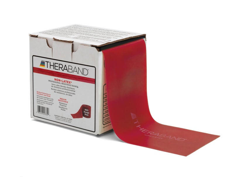 THERABAND Resistance Band 25 Yard Roll, Medium Red Non-Latex Professional Elastic Bands For Upper & Lower Body Exercise Workouts, Physical Therapy, Pilates, & Rehab, Dispenser Box, Level 3 - Image 1