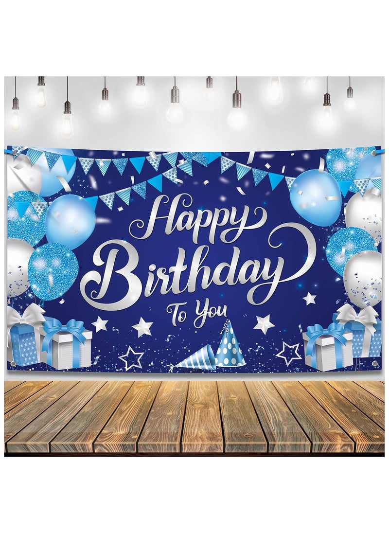 KATCHON Blue and Silver Happy Birthday Banner  - Image 1