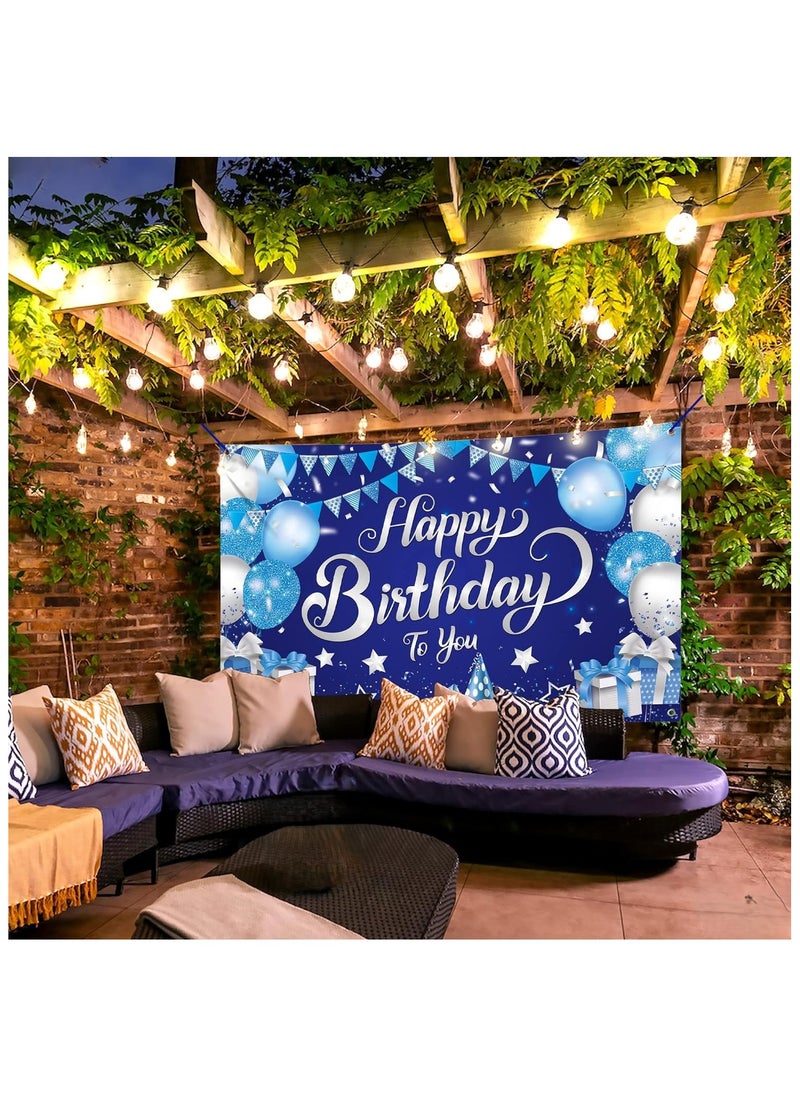 KATCHON Blue and Silver Happy Birthday Banner  - Image 3