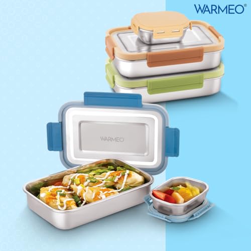WARMEO DELTIN Stainless Steel Airtight Leak-Proof Lunch Box,Light Weight, Easy to Clean, Perfect for Office, School, Picnic & Travelling, Combo(1000ml+150ml) Steel Blue - Image 3