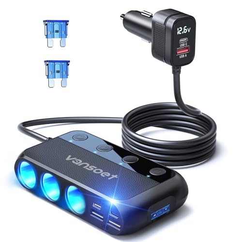 Vansoet 158W Cigarette Lighter Splitter 9 in 1 Car Cigarette Lighter with 3 Socket Multi Port Dual PD30W and 3 USBA QC30 Cigarette Lighter Adapter for Car Truck Ipad Phone - Image 1