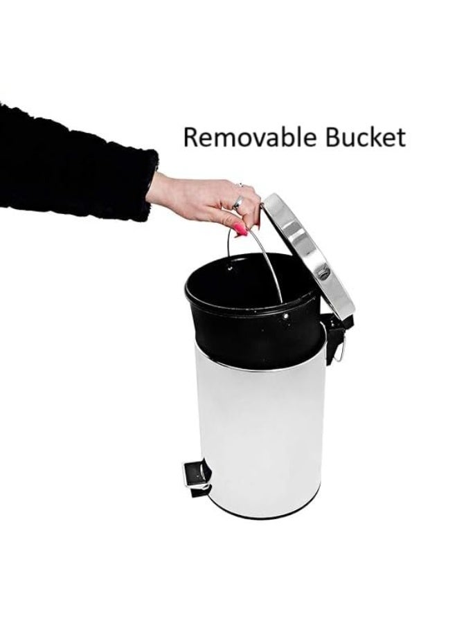 Stainless Steel Step Bin Removable Bucket Inside with Handle Trash Garbage Pedal Dustbin Round Polished Finish (7 Litres) - Image 3