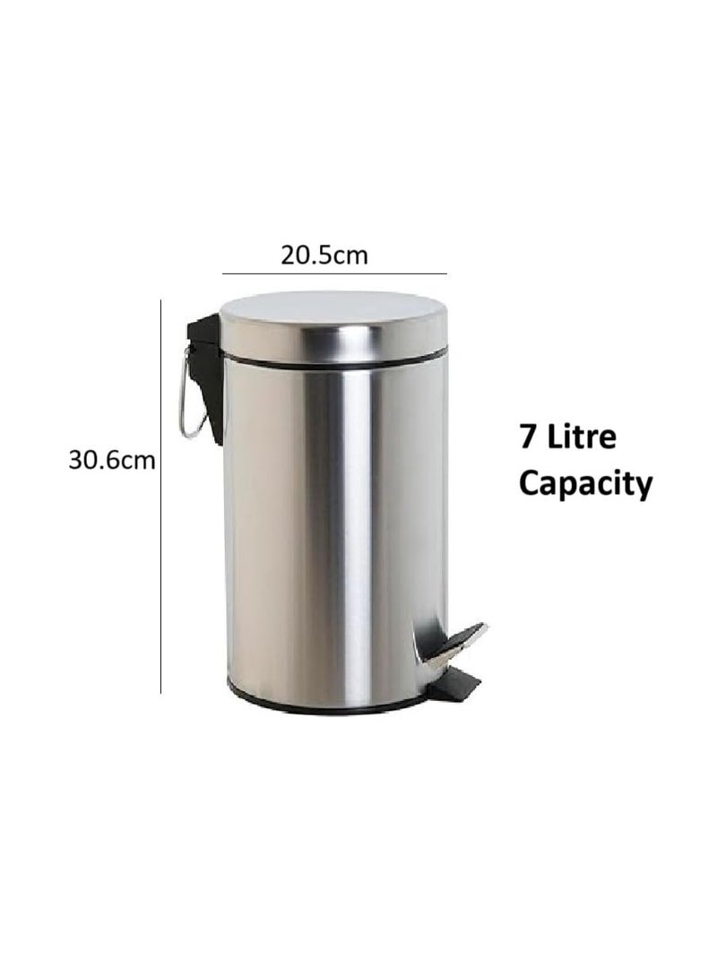 Stainless Steel Step Bin Removable Bucket Inside with Handle Trash Garbage Pedal Dustbin Round Polished Finish (7 Litres) - Image 2