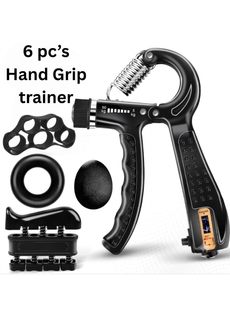 ZEESQUARE 6-Piece Hand Grip Strengthener Kit | Adjustable Hand Grip Trainer 5-60kg with Digital Counter | Finger Exerciser, Grip Ring, Stress Ball & Finger Stretcher | Forearm, Wrist & Finger Strength Trainer for Gym, Sports & Rehabilitation - Image 1