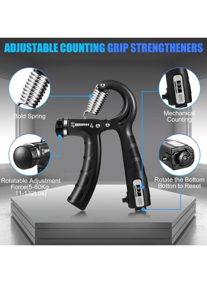 ZEESQUARE 6-Piece Hand Grip Strengthener Kit | Adjustable Hand Grip Trainer 5-60kg with Digital Counter | Finger Exerciser, Grip Ring, Stress Ball & Finger Stretcher | Forearm, Wrist & Finger Strength Trainer for Gym, Sports & Rehabilitation - Image 5