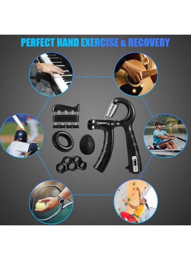 ZEESQUARE 6-Piece Hand Grip Strengthener Kit | Adjustable Hand Grip Trainer 5-60kg with Digital Counter | Finger Exerciser, Grip Ring, Stress Ball & Finger Stretcher | Forearm, Wrist & Finger Strength Trainer for Gym, Sports & Rehabilitation - Image 2