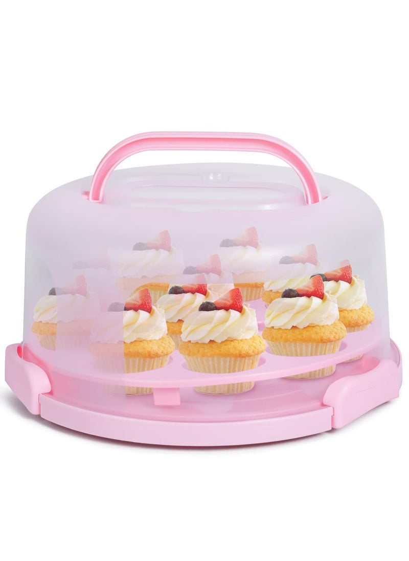 MIXDE - 10-inch Cake Cupcake Muffin Carrier Holder Cupcake Carrier for 11 Cupcakes Reusable Cake Container with Handle and Clear Lid - Image 1
