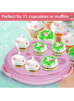 MIXDE 10-inch Cake Cupcake Muffin Carrier Holder Cupcake Carrier for 11 Cupcakes Reusable Cake Container with Handle and Clear Lid  - Image 4