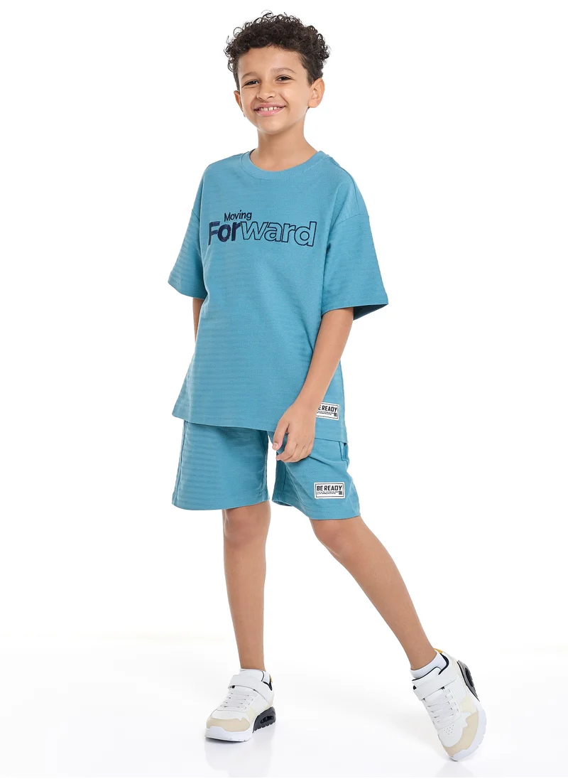 victor and jane Victor and Jane Sr Boys' Jacquard Set – Blue Colour Striped Design with Textured Material, Ready-to-Move Coordinated Match Sets, 9-10 YRS