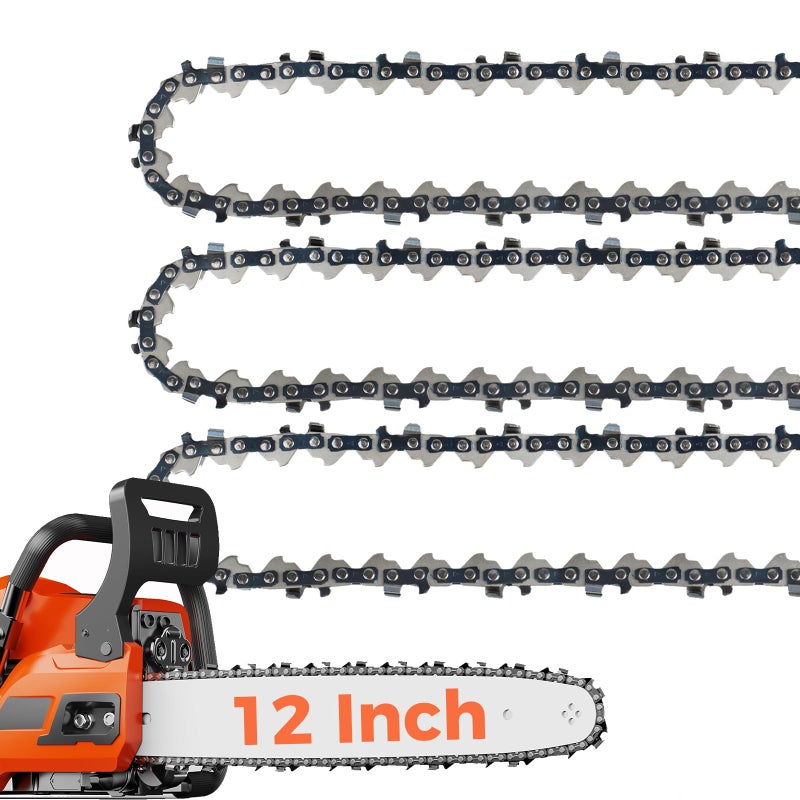 EXSHP 12 Inch Chainsaw Chain 1/4 Pitch .043" Gauge 64 Drive Links Semi-Chisel Chain Saw Chains for Husqvarna, Poulan, Craftsman, Greenworks and More Chainsaw Brands(3 Packs)(40T-6) - Image 1