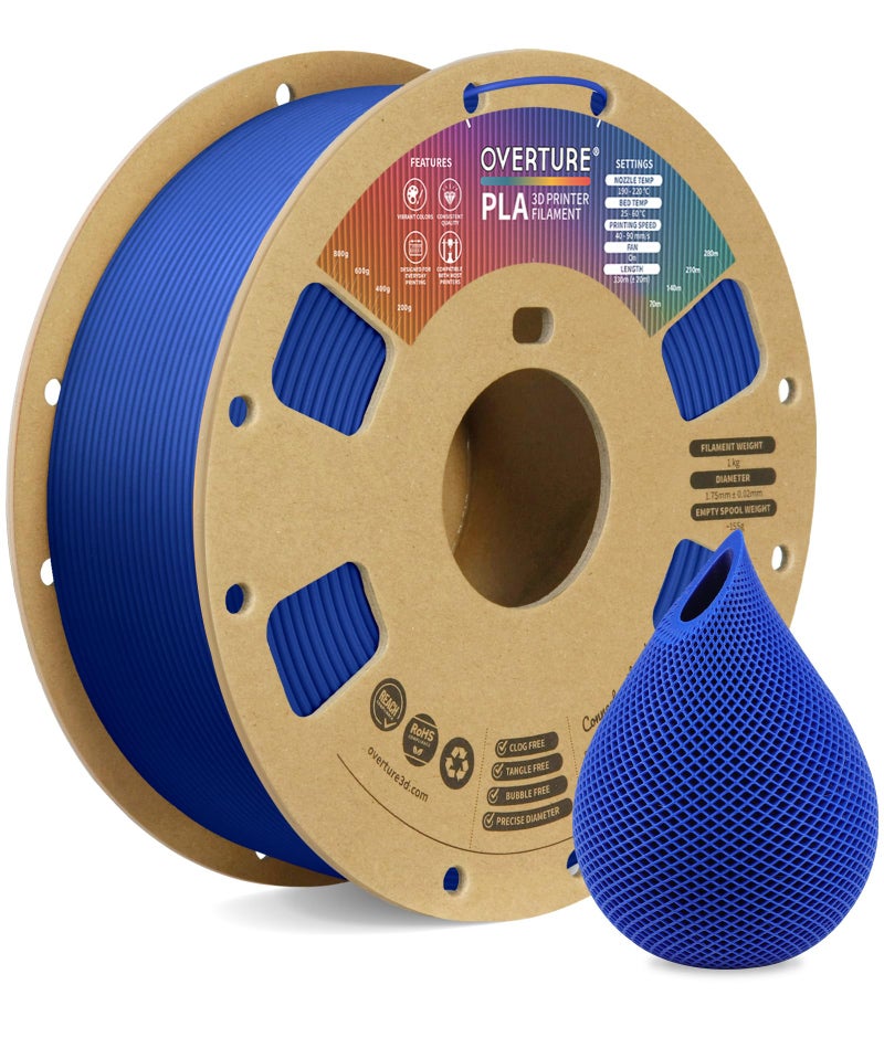 OVERTURE PLA Filament 1.75mm PLA 3D Printer Filament, 1kg Cardboard Spool (2.2lbs), Dimensional Accuracy +/- 0.02mm, Fit Most FDM Printer (Blue) - Image 1