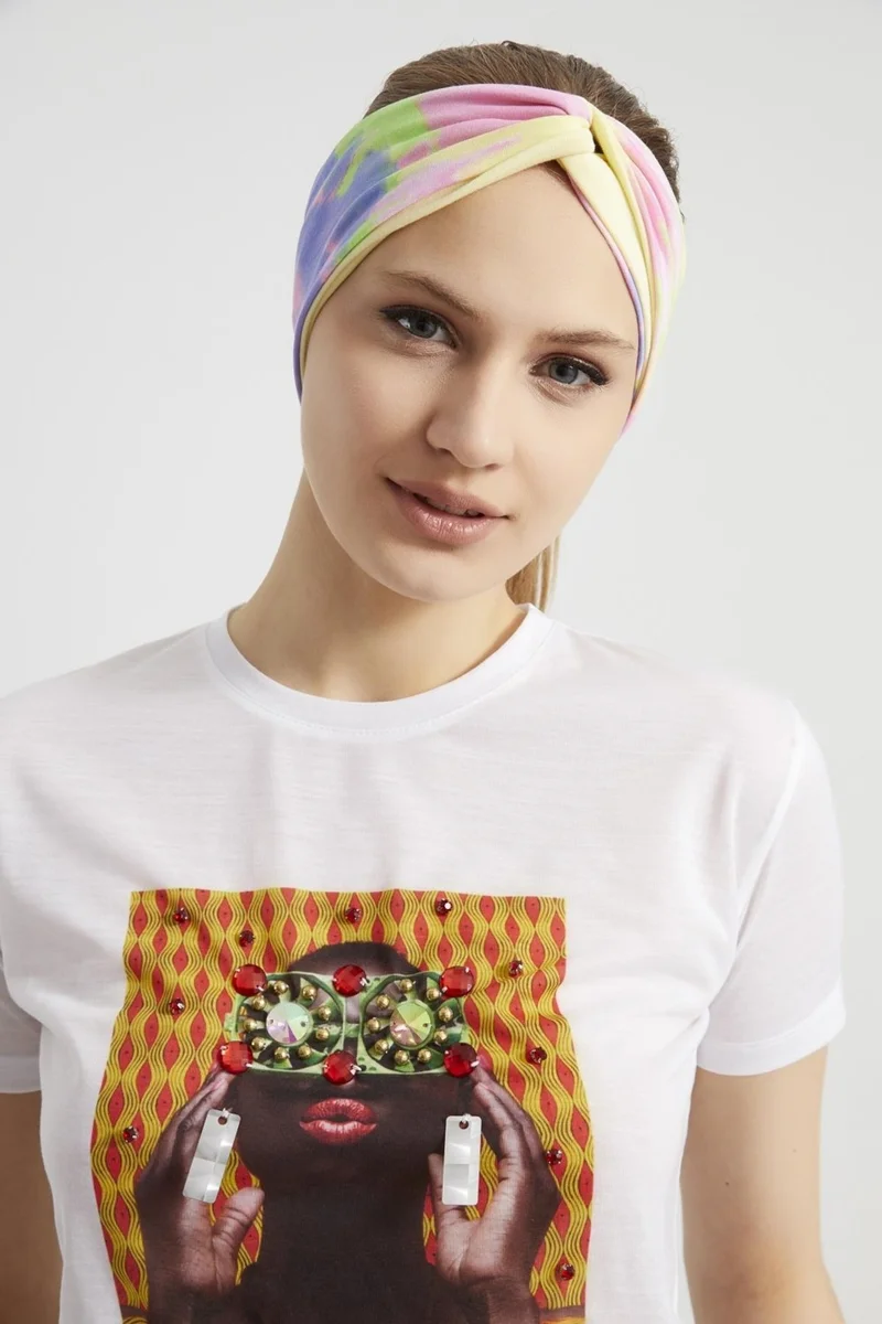 بوتيكجيز Batik Rainbow, Boutique Design Women's Bandana Hair Band, Extra Soft, Flexible, Natural, Combed Cotton