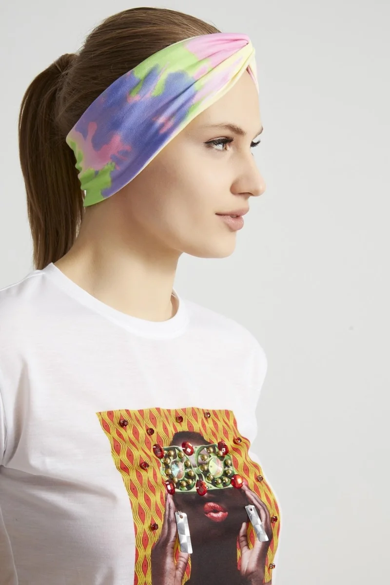بوتيكجيز Batik Rainbow, Boutique Design Women's Bandana Hair Band, Extra Soft, Flexible, Natural, Combed Cotton