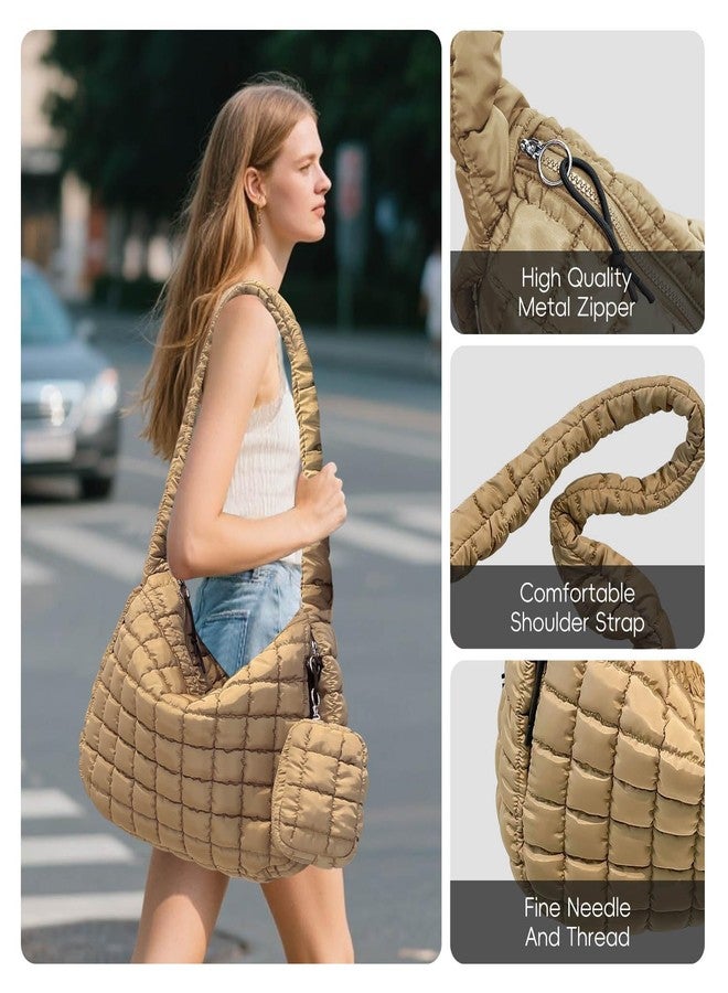 Bagtopia حقيبة حمل كبيرة مبطنة من Bagtopia للنساء، حقيبة كبيرة مبطنة مع جيب صغير، حقيبة كتف مبطنة خفيفة الوزن، حقيبة يد مبطنة ناعمة، حقيبة كروس بودي منتفخة للعمل، النادي الرياضي، السفر، لون كاكي - Image 4