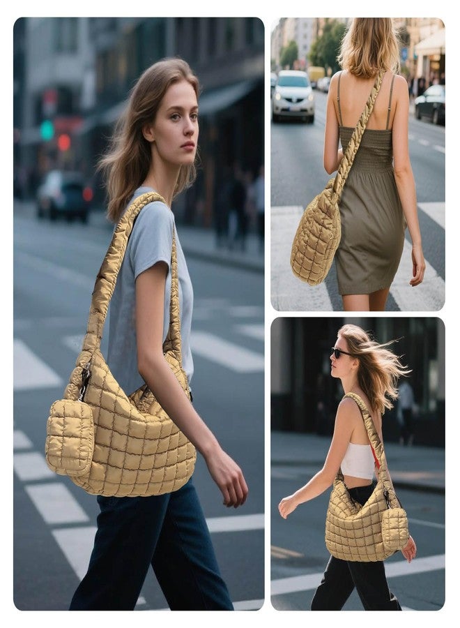 Bagtopia حقيبة حمل كبيرة مبطنة من Bagtopia للنساء، حقيبة كبيرة مبطنة مع جيب صغير، حقيبة كتف مبطنة خفيفة الوزن، حقيبة يد مبطنة ناعمة، حقيبة كروس بودي منتفخة للعمل، النادي الرياضي، السفر، لون كاكي - Image 2