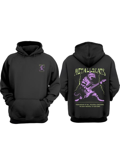Unisex Metallicats Design Front Back Printed Regular Fit Black Sweatshirt