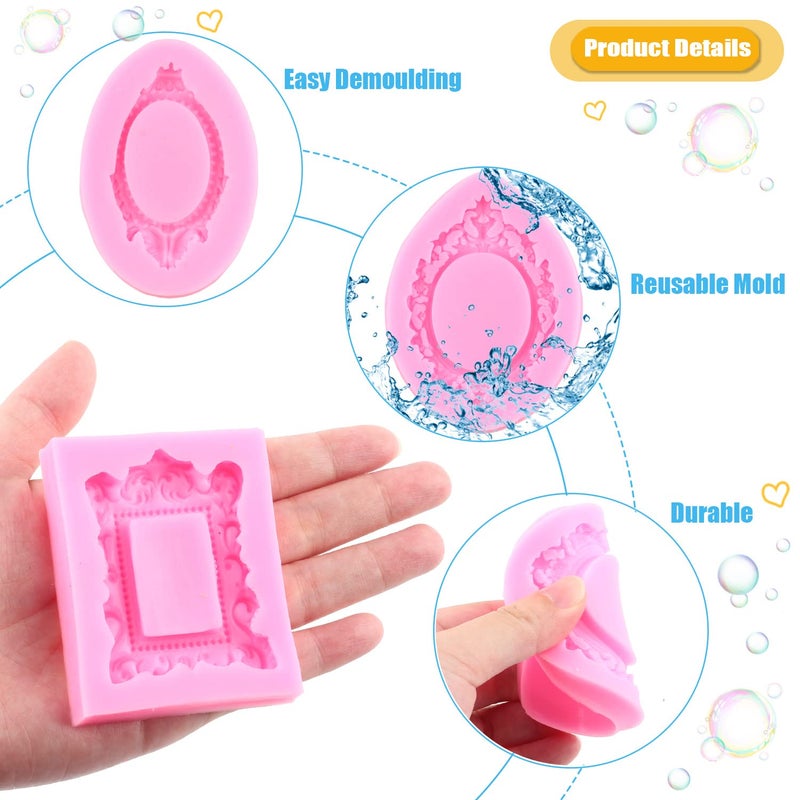 MIYAHOUSE Picture Frames Silicone Mold Photo Frame Fondant Mold Baroque Style Frame Molds For Cupcake Topper Cake Decoration Chocolate Candy Polymer Clay Gum Paste Set Of 4 - Image 3
