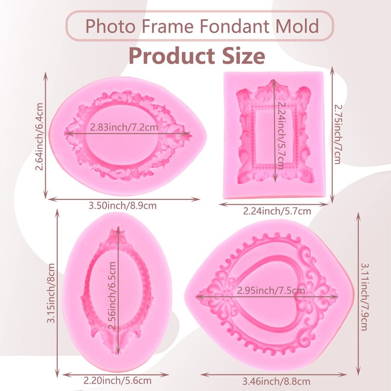 MIYAHOUSE Picture Frames Silicone Mold Photo Frame Fondant Mold Baroque Style Frame Molds For Cupcake Topper Cake Decoration Chocolate Candy Polymer Clay Gum Paste Set Of 4 - Image 2