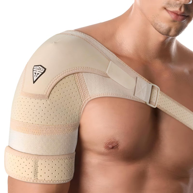 FIGHTECH Shoulder Brace for Torn Rotator Cuff | Pain Relief, Support and Compression Sleeve Wrap Stability Recovery Fits Left Right Arm, Men & Women (Nude), Large/X-Large (Pack of 1) - Image 1