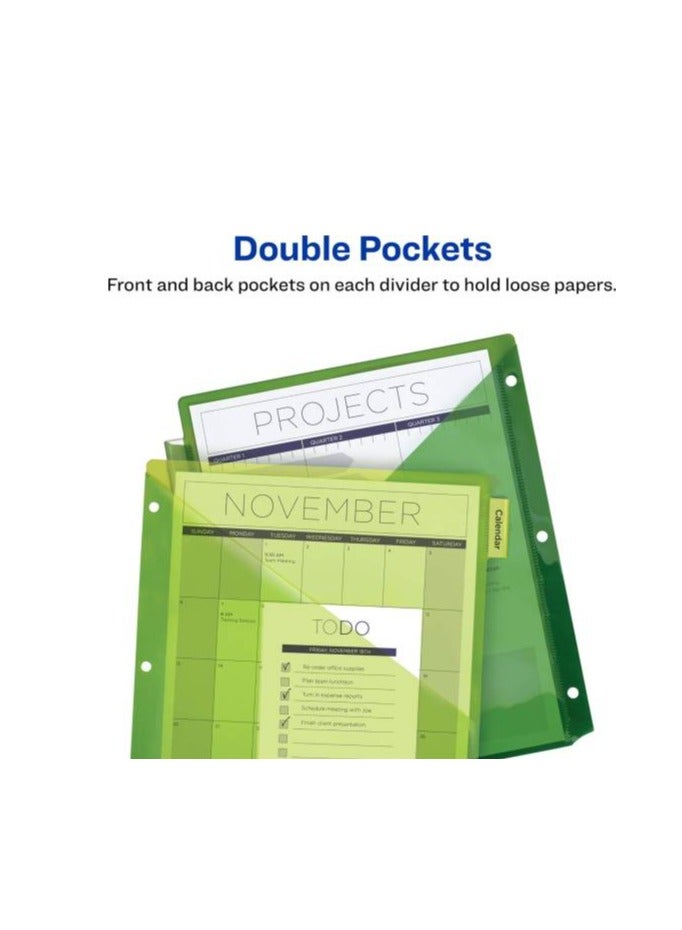 إيفري فواصل Avery لـ 3 مجلدات حلقية، فواصل مجلد 8 علامات تبويب، فواصل مجلدة بلاستيكية بجيبين، علامات تبويب كبيرة قابلة للإدراج، 3 مجموعات - Image 2