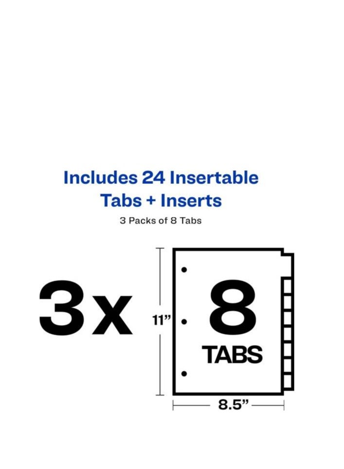 إيفري فواصل Avery لـ 3 مجلدات حلقية، فواصل مجلد 8 علامات تبويب، فواصل مجلدة بلاستيكية بجيبين، علامات تبويب كبيرة قابلة للإدراج، 3 مجموعات - Image 3