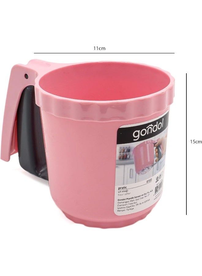 Winds Trading Gondol Polycarbonate Automatic Flour Sifter, Pink Color Plastic Flour Sifter Handheld Shaker Sugar Powder Kitchen Strainer Baking Tool for Home (11x15cm) - Image 2