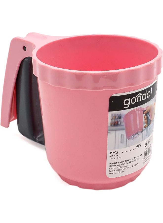 Winds Trading Gondol Polycarbonate Automatic Flour Sifter, Pink Color Plastic Flour Sifter Handheld Shaker Sugar Powder Kitchen Strainer Baking Tool for Home (11x15cm) - Image 1