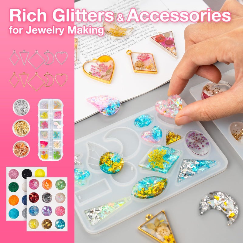 YIEHO 300g UV Resin Kit with Light and Molds, Arts and Crafts for Adults, Jewelry Making Kit for DIY Keychain, Earring and Necklace - Image 5