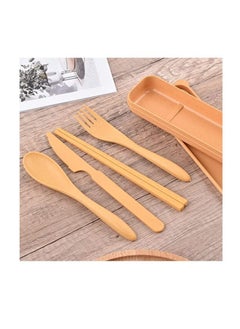Utensils Set with Case, 4 Sets Wheat Straw Travel Cutlery Set, Portable Spoon Knife Fork Chopsticks Lunch Box Utensil Set for Kids Adults