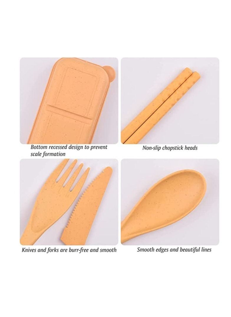 Generic Utensils Set with Case, 4 Sets Wheat Straw Travel Cutlery Set, Portable Spoon Knife Fork Chopsticks Lunch Box Utensil Set for Kids Adults  - Image 4