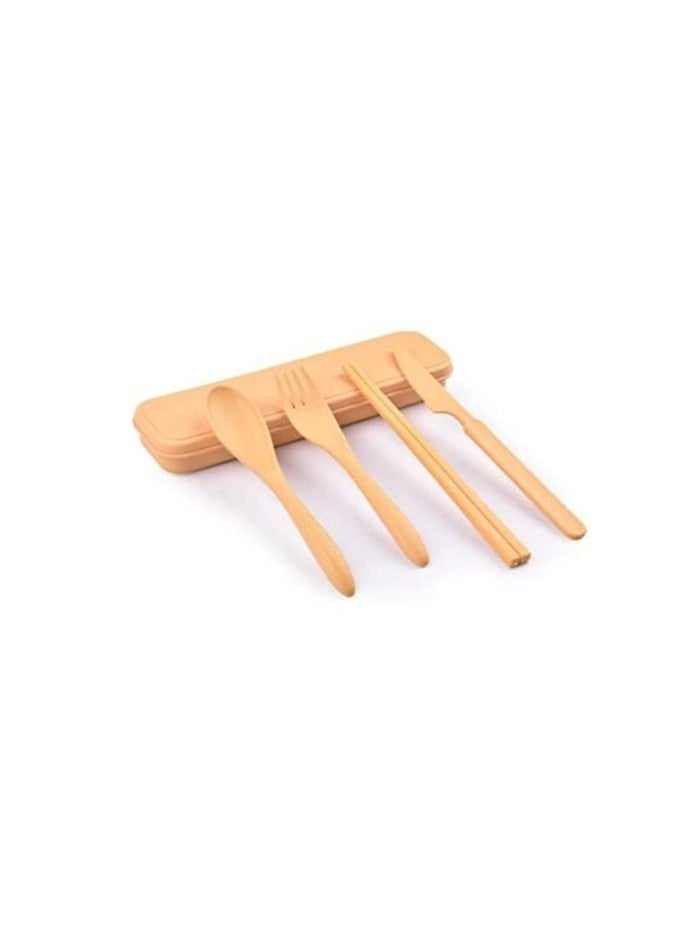 Generic Utensils Set with Case, 4 Sets Wheat Straw Travel Cutlery Set, Portable Spoon Knife Fork Chopsticks Lunch Box Utensil Set for Kids Adults  - Image 3