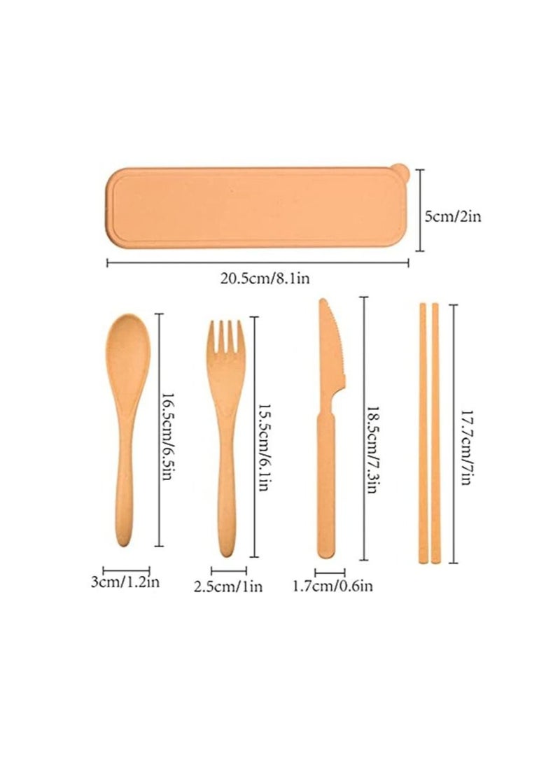 Generic Utensils Set with Case, 4 Sets Wheat Straw Travel Cutlery Set, Portable Spoon Knife Fork Chopsticks Lunch Box Utensil Set for Kids Adults  - Image 2