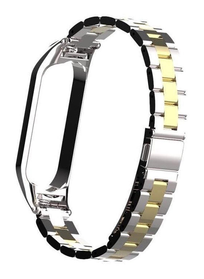 NIBEMINENT Xiaomi Mi Band 5 Double Spring Solid Three Stainless Steel Strap Gold - Image 2