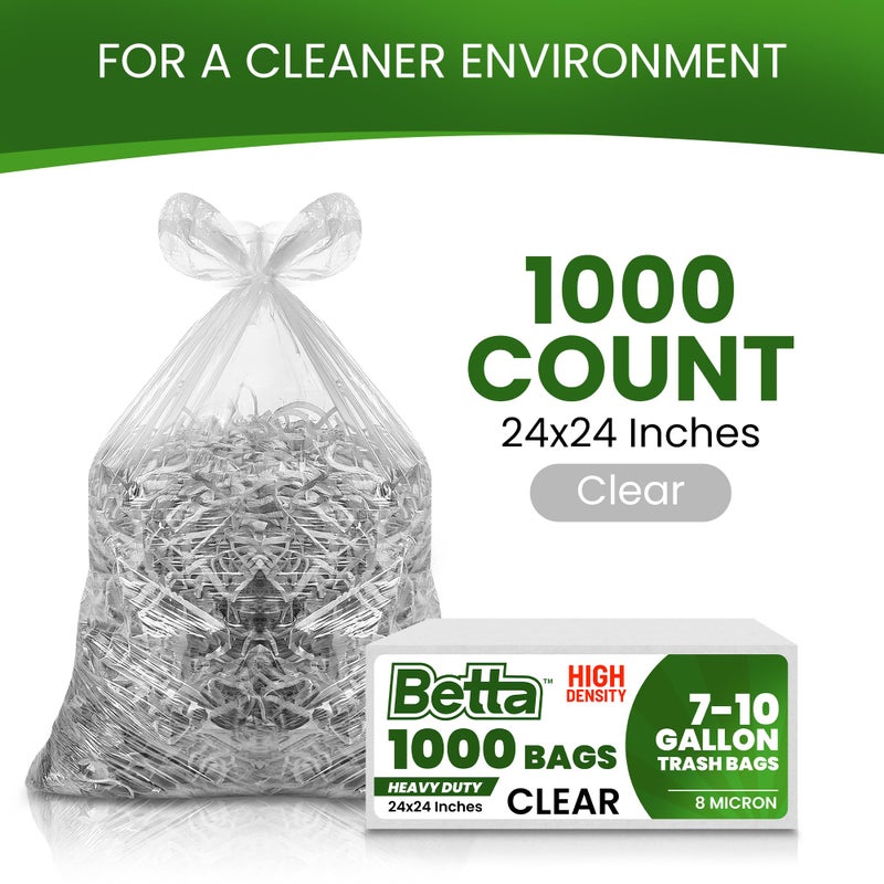 Betta 8-10 Gallon Medium Trash Bags, Clear, 1000 Count Box, (24x24-inch) Commercial Office Wastebasket Garbage Can Liners, 7-10 Gallon Round Cans, 6-8 Gallon Slim and Square Cans - Image 2