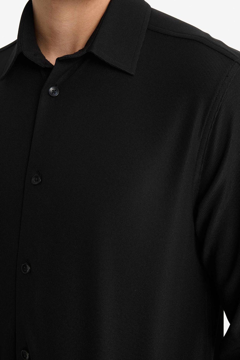 DeFacto Black Man Slim Fit Polo Neck Long Sleeve Shirt Casual - Image 4