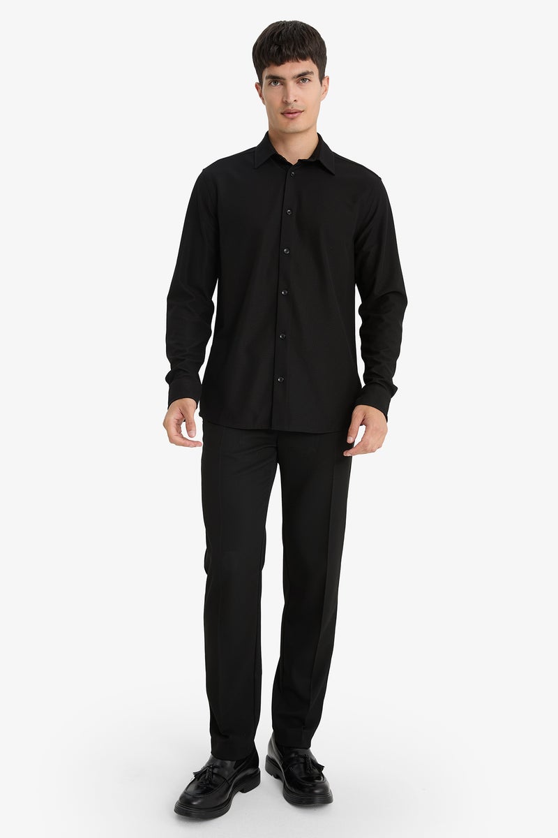 DeFacto Black Man Slim Fit Polo Neck Long Sleeve Shirt Casual - Image 3